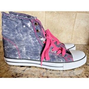 Fashion High Top Sneakers Denim Pink Size 8 1/2